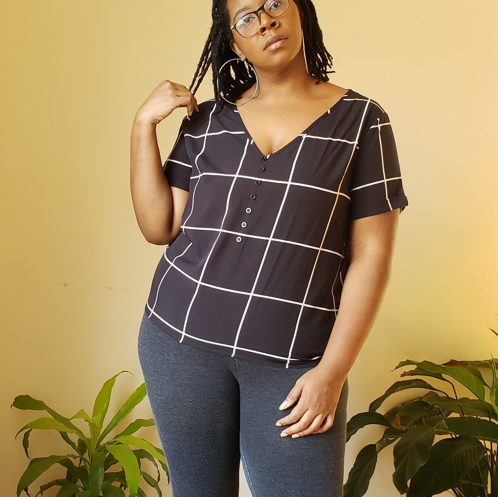 Plus size Black and White Checkered Top